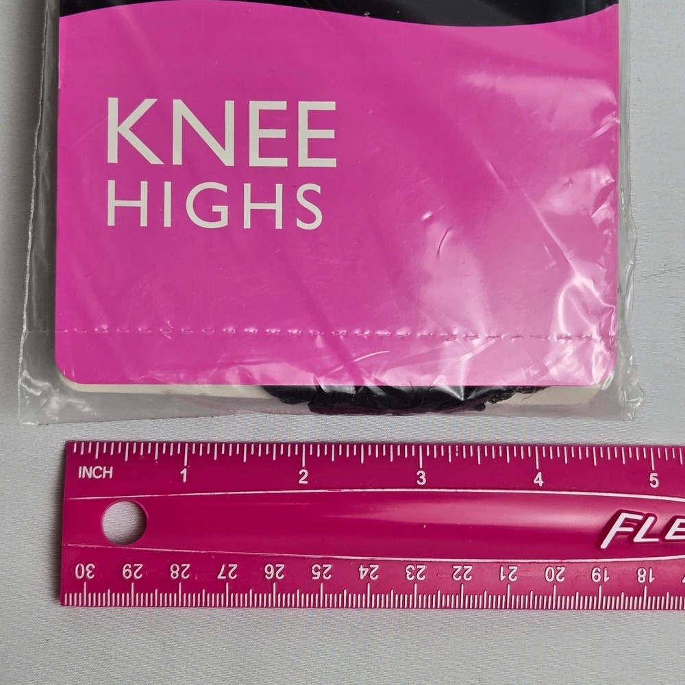 2 Pairs No Nonsense Premium Nylon Knee Highs, Off Black, Sheer Toe, M45, Q, New - Picture 6 of 7